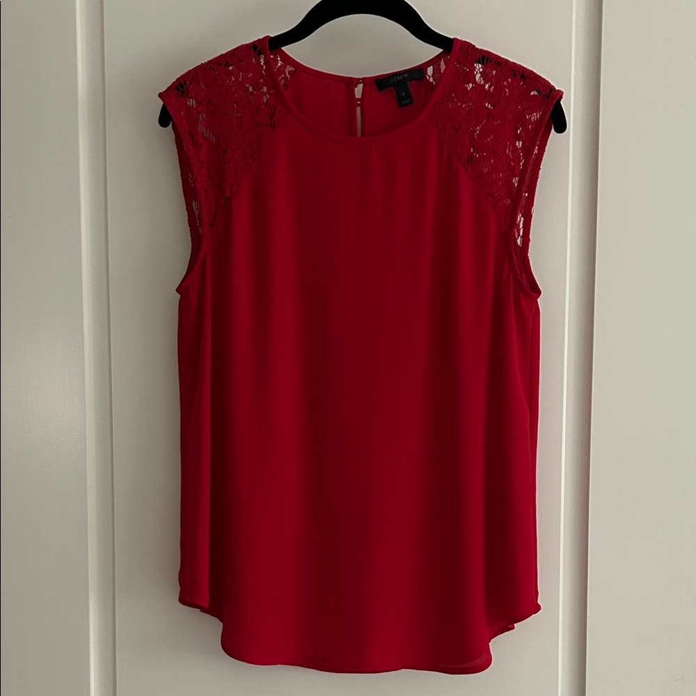 J. Crew Vibrant Red Lace Sleeve Blouse